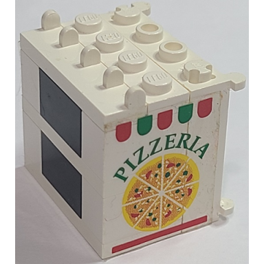 stickered assembly 4 x 3 x 3 with pizzeria and pizza on transparent background pattern on both sides stickers sets 6350 10036 - 1 window 1 x 4 x 3 2 panel 1 x 2 1 plate 1 x 4 2 plate 2 x 4 4 brick 1 x 2 1 hinge tile 1 x 4