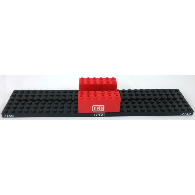stickered assembly 28 x 6 x 2 2 3 with white 7740 and db pattern on both sides stickers - set 7740 - 1 train base 6 x 28 with 10 round holes each end 2 brick modified 2 x 6 x 2 weight - bottom openings center seam on ends