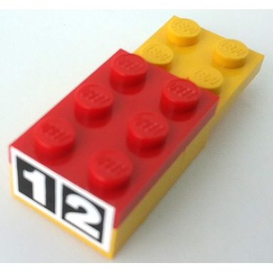 stickered assembly 5 x 2 x 1 with white number 1 and 2 on black squares pattern sticker - set 6378 - 1 plate 2 x 2 3 plate 2 x 3