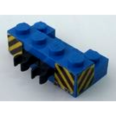 stickered assembly 4 x 2 x 1 with black and yellow danger stripes pattern on front and both sides stickers - set 6647 - 2 plate 1 x 2 1 plate 1 x 4 1 plate 2 x 4 2 plate modified 1 x 1 with open o clip thin vertical grip