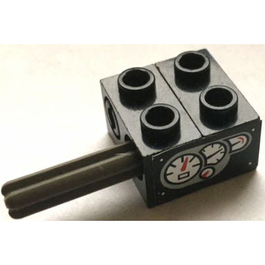 stickered assembly 2 x 2 x 1 with dashboard speedometer and gauges with red pointer pattern sticker - set 8408 - 2 technic brick 1 x 2 with holes 1 technic pin with short friction ridges 1 technic axle 3l with stud