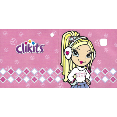 clikits paper gift tag with hole with logo snowflakes diamonds and heart character on pink background pattern