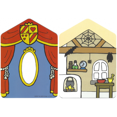plastic part for sets 3615 and 9131 - room backdrop with shield drapes and mirror alchemy laboratory pattern