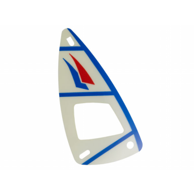 plastic part for sets 1791 1958-1 6351 6534 and 6595 - white sail with trans-clear window blue and red curved triangles stripes and spine pattern