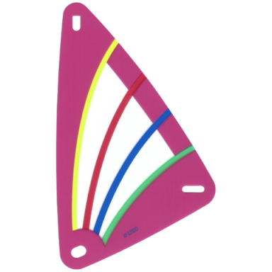 plastic part for sets 5844 and 5847 - dark pink sail with trans-clear window and green blue red and yellow stripes pattern