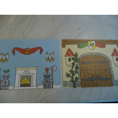 plastic part for sets 3615 and 9131 - scene backdrop with room interior with fireplace castle gate pattern