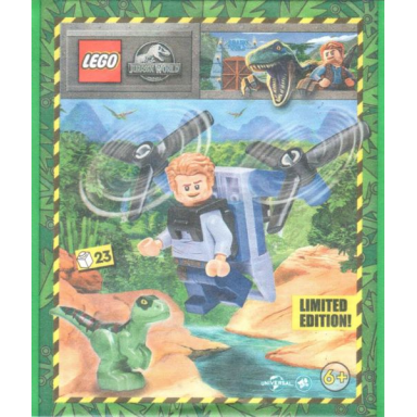 owen with jet pack and raptor paper bag