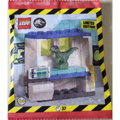 baby raptor with dna lab cabinet paper bag