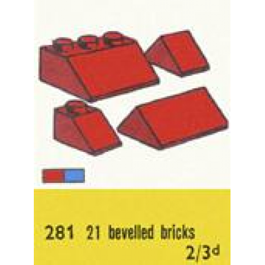1 x 2 and 3 x 2 sloping bricks red