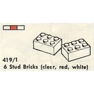 6 stud bricks clear red white