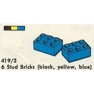 6 stud bricks black yellow blue