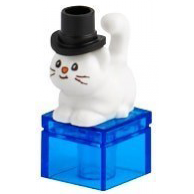 advent calendar 2024 friends day 24 - snow cat with top hat and stand