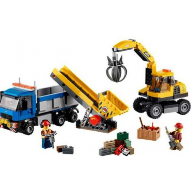 excavator and truck