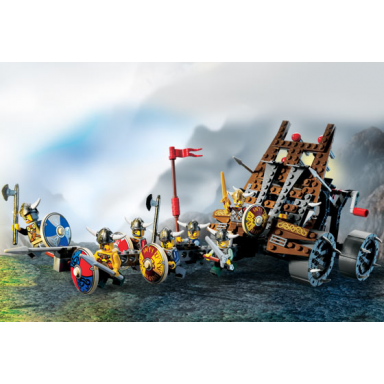 army of vikings with heavy artillery wagon