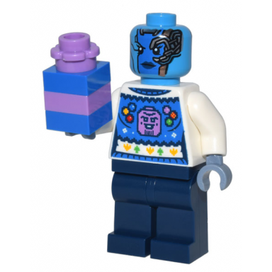 advent calendar 2022 super heroes guardians of the galaxy day 9 - nebula in holiday sweater with present gift