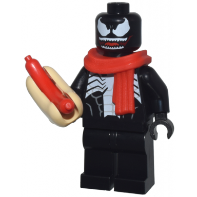 advent calendar 2024 super heroes spider-man day 5 - venom with scarf and hot dog