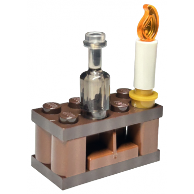 advent calendar 2023 harry potter day 14 - table with candle and bottle hogs head inn