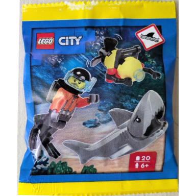 diver with robot and shark paper bag