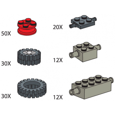 wheels tires hubs axle plates and bricks