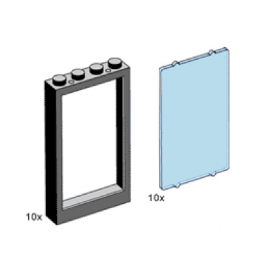 1 x 4 x 5 black window frames transparent blue panes