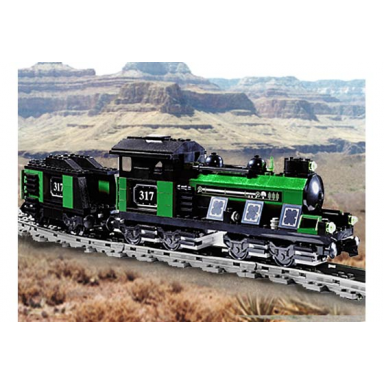 large train engine with tender green