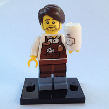 larry the barista the lego movie complete set with stand and accessories